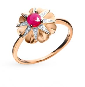 золотое кольцо с рубинами и бриллиантами