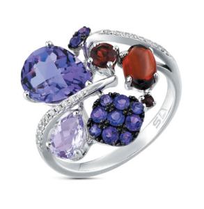золотое кольцо с аметистом, гранатом и бриллиантами