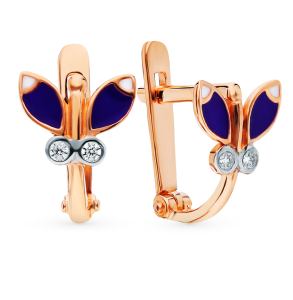 золотые серьги с фианитами и эмалью