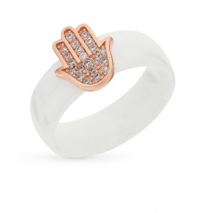 серебряное кольцо с керамикой и фианитами