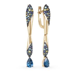 золотые серьги с топазами и фианитами