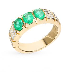 золотое кольцо с изумрудами и бриллиантами