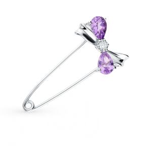 серебряная брошь с аметистом и фианитами