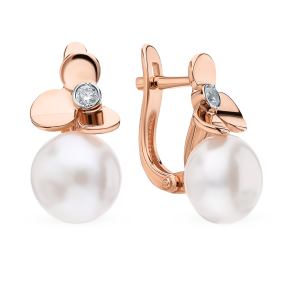 золотые серьги с фианитами и жемчугом