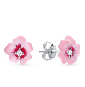 серебряные серьги с фианитами и эмалью