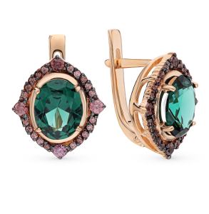 золотые серьги с турмалинами и фианитами