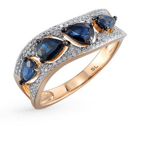 золотое кольцо с сапфирами и бриллиантами