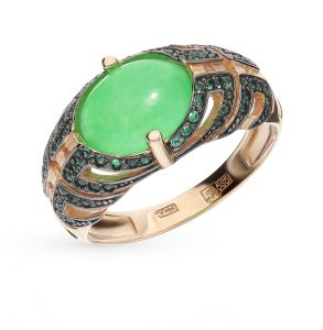 золотое кольцо с фианитами и агатом