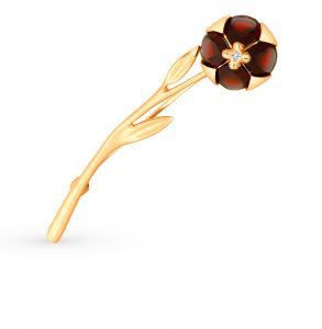 золотая брошь с фианитами и гранатом SOKOLOV 740191*