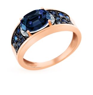 Золотое кольцо с сапфирами, топазами и бриллиантами VESNA JEWELRY: красное и розовое золото 585 пробы, сапфир, топаз, бриллиант — купить в Екатеринбурге, фото, артикул 56967 — интернет-магазин SUNLIGHT