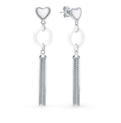 Серебряные серьги с керамикой и фианитами