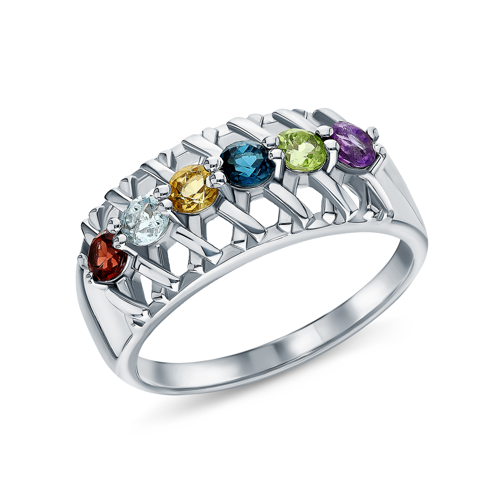 Фото «Серебряное кольцо с цитринами, гранатом, топазами, аметистом и хризолитом»