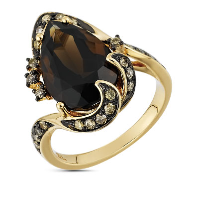 Золотое кольцо с коньячными бриллиантами и раухтопазом в Екатеринбурге