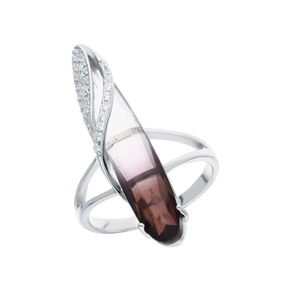 Серебряное кольцо с кубическим цирконием и ситаллами в Краснодаре