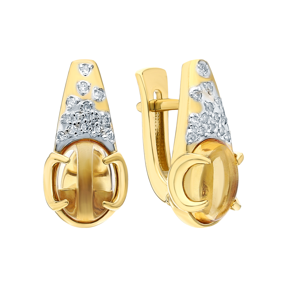 Фото «Золотые серьги с цитринами и бриллиантами»