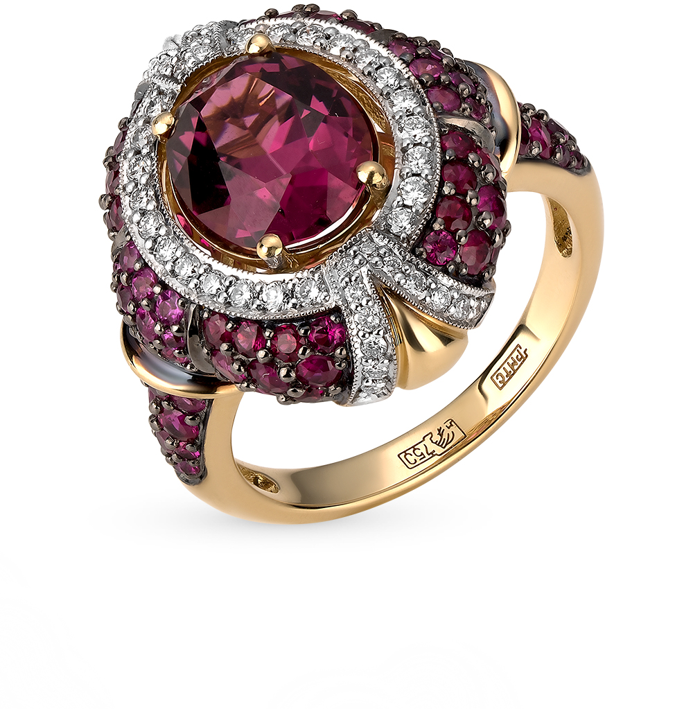 Фото «Золотое кольцо с рубинами, турмалинами и бриллиантами»