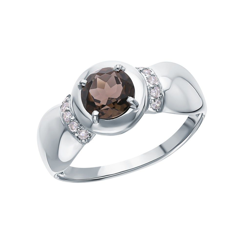 Серебряное кольцо с фианитами и кварцами дымчатыми в Новосибирске