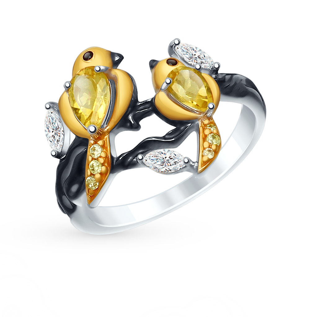 Фото «Серебряное кольцо с цитринами и фианитами»