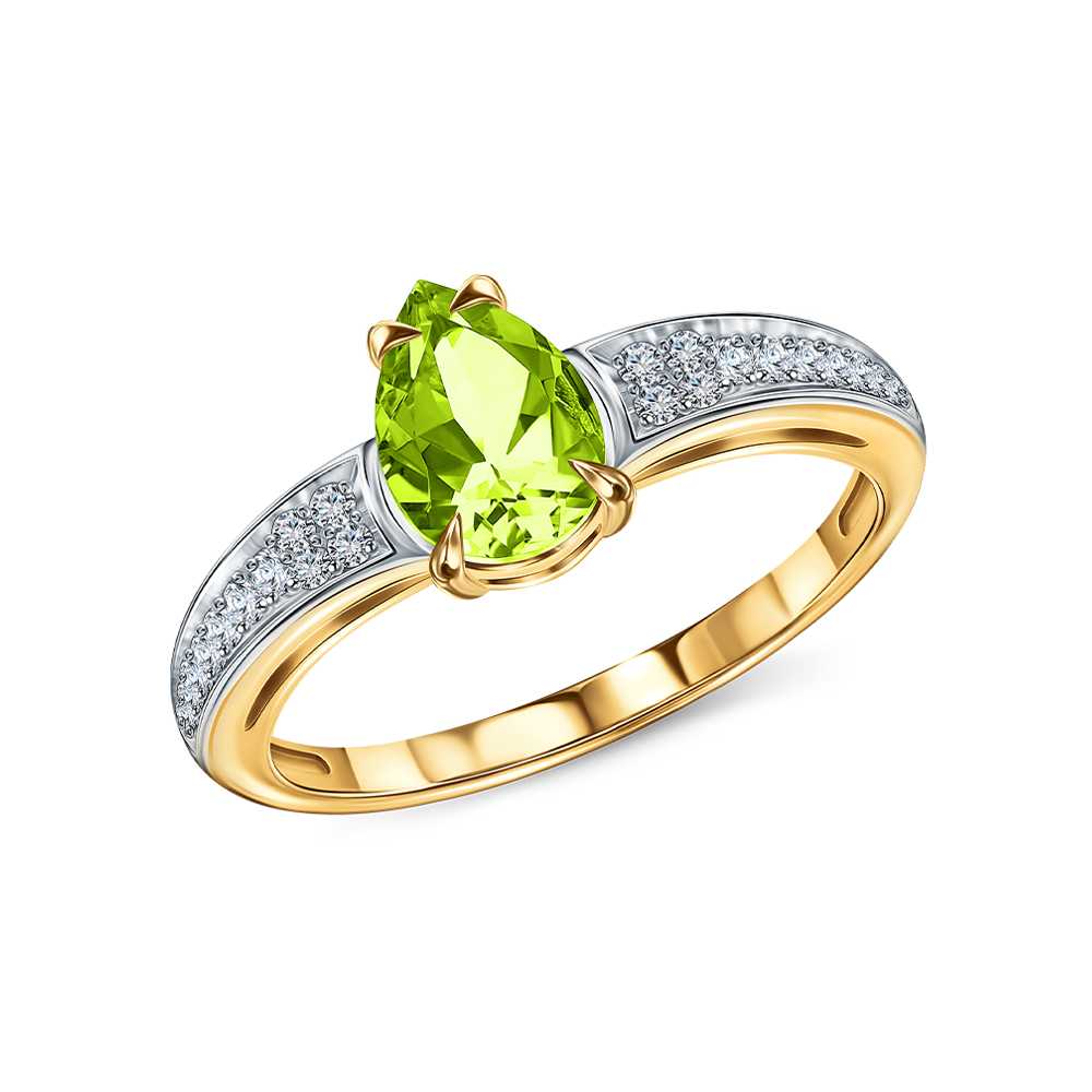 Фото «Золотое кольцо с хризолитом и бриллиантами»