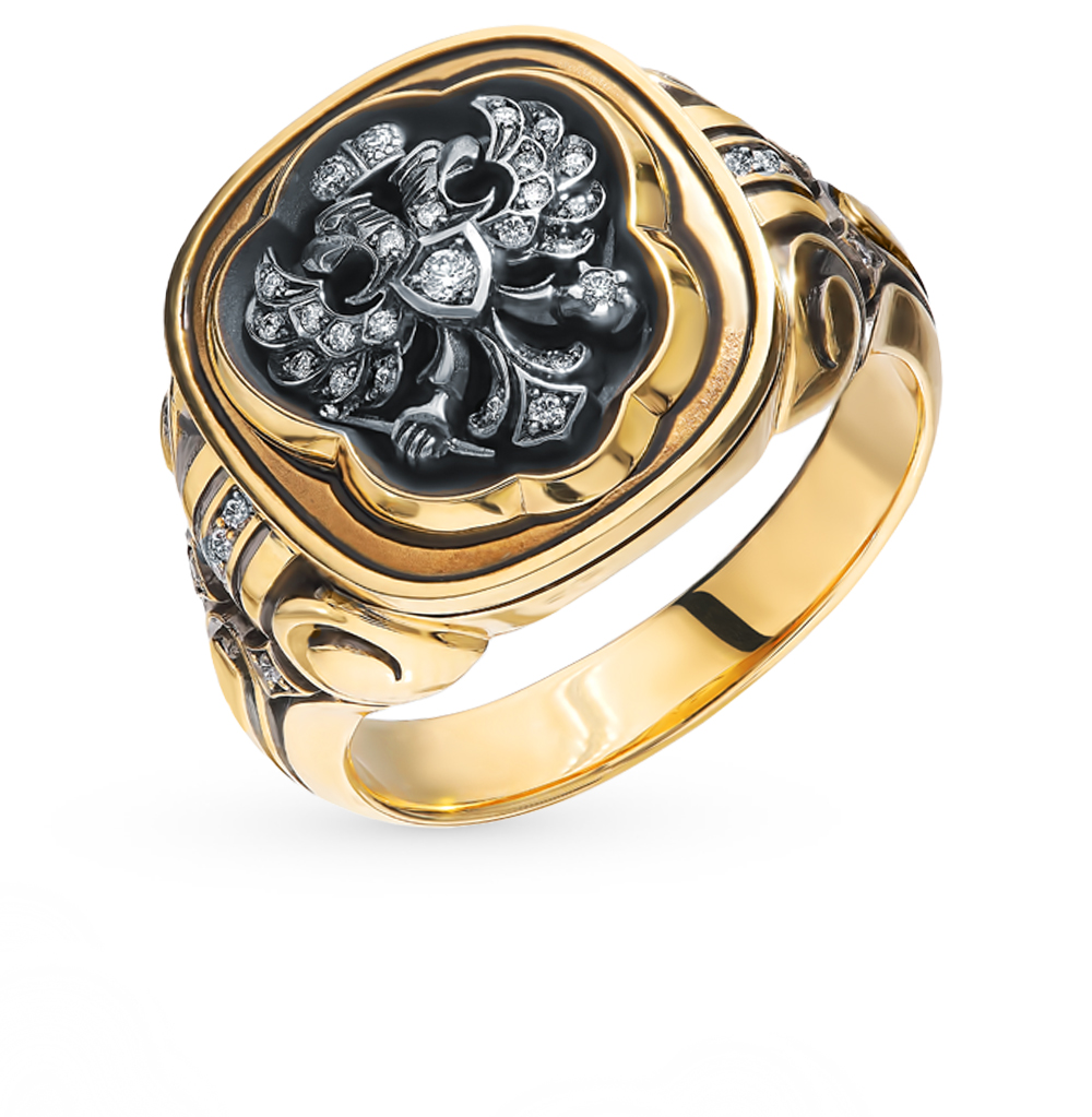 Золотое кольцо с эмалью и бриллиантами в Новосибирске