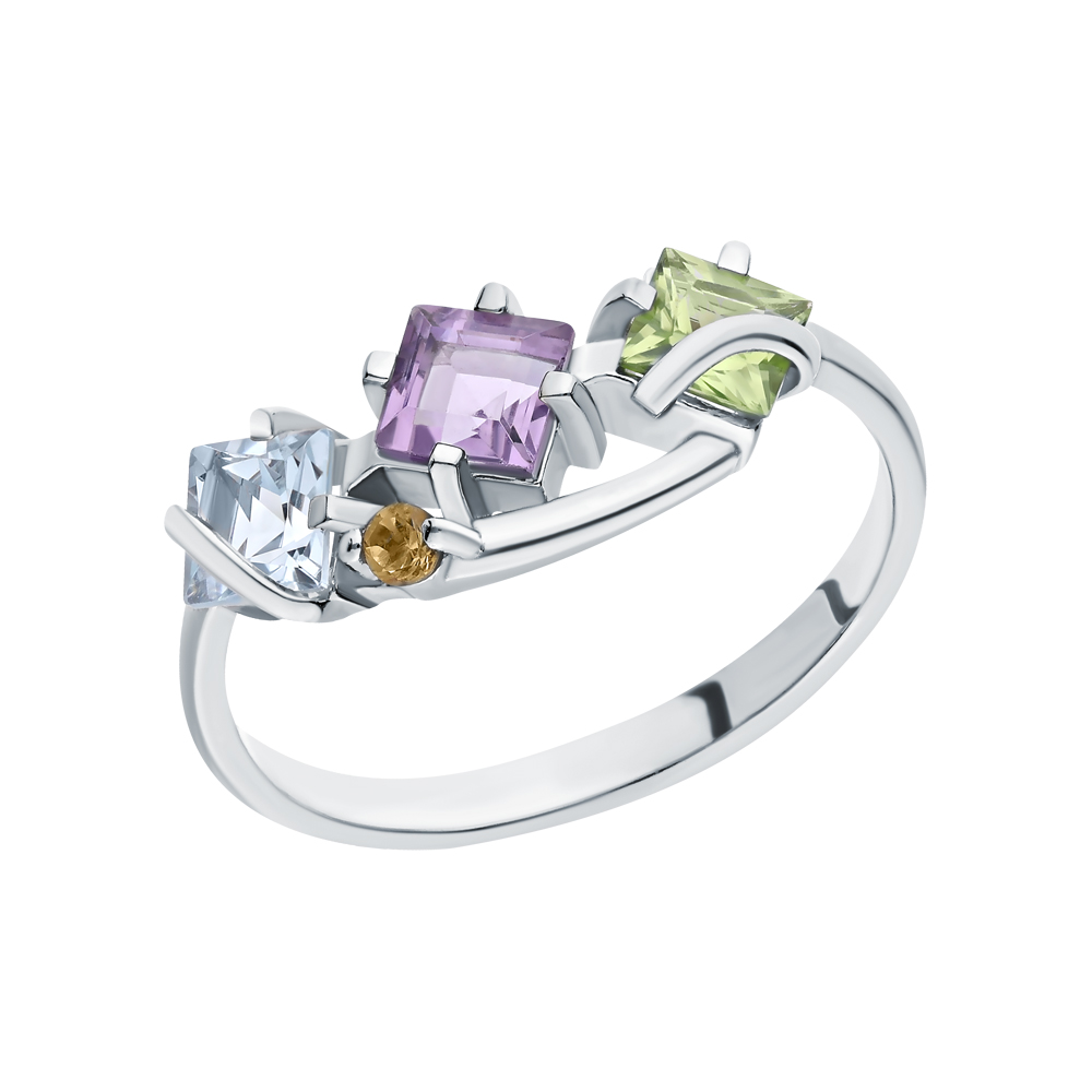 Фото «Серебряное кольцо с цитринами, топазами, аметистом и хризолитом»