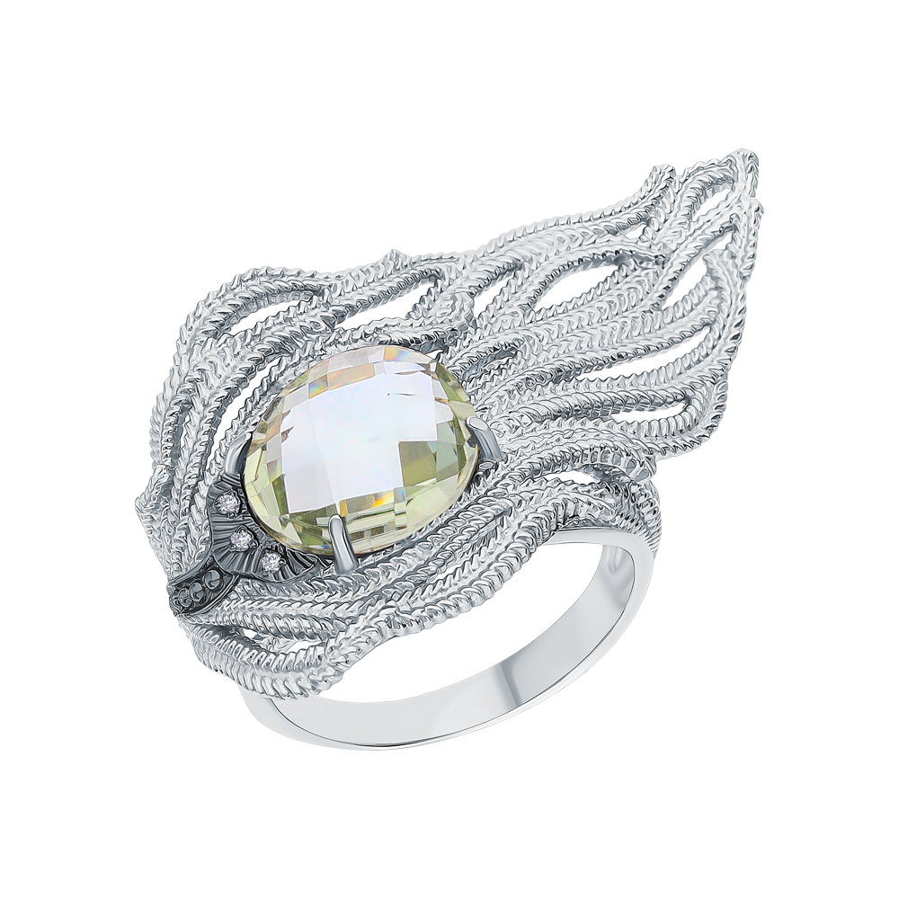 Фото «Серебряное кольцо с фианитами и празиолит»