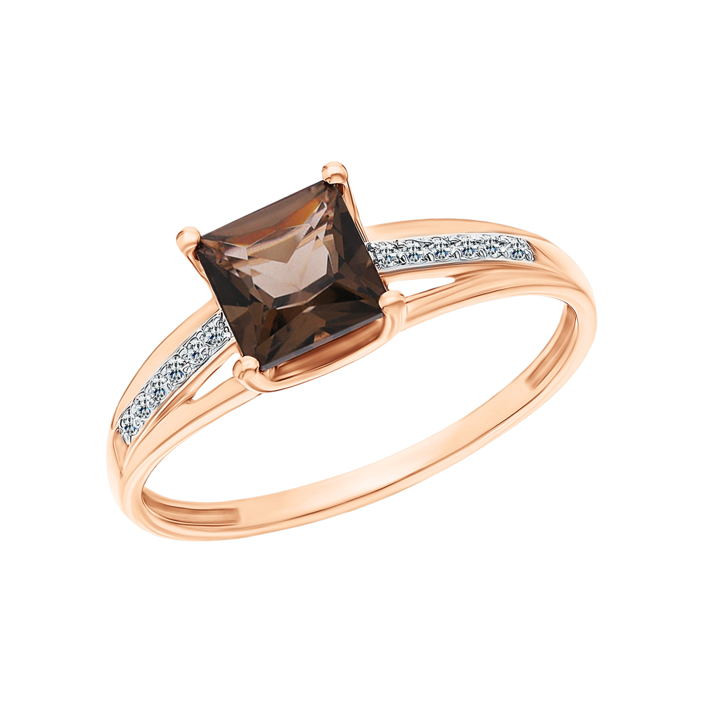 Фото «Золотое кольцо с кварцами дымчатыми и бриллиантами»