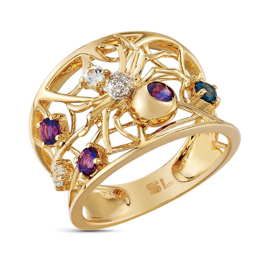 Фото «Золотое кольцо с топазами, аметистом и бриллиантами»
