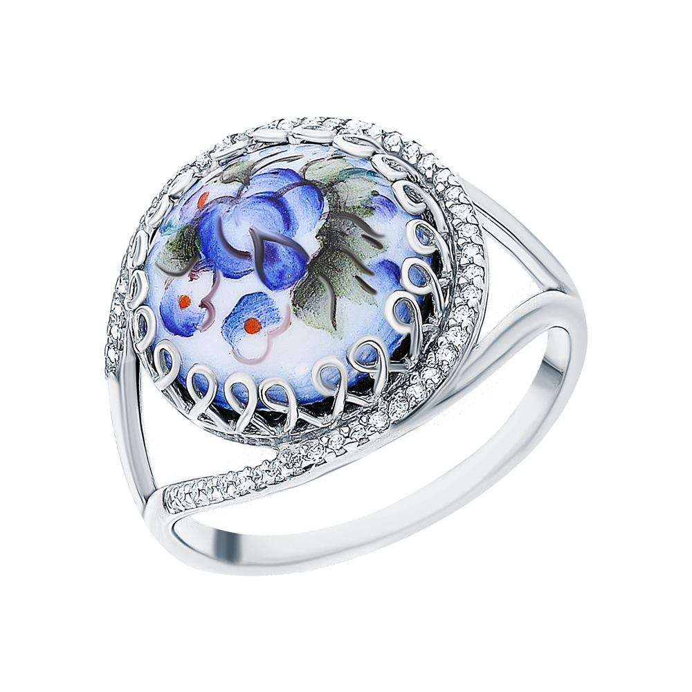 Серебряное кольцо с финифтью и кубическим цирконием в Самаре