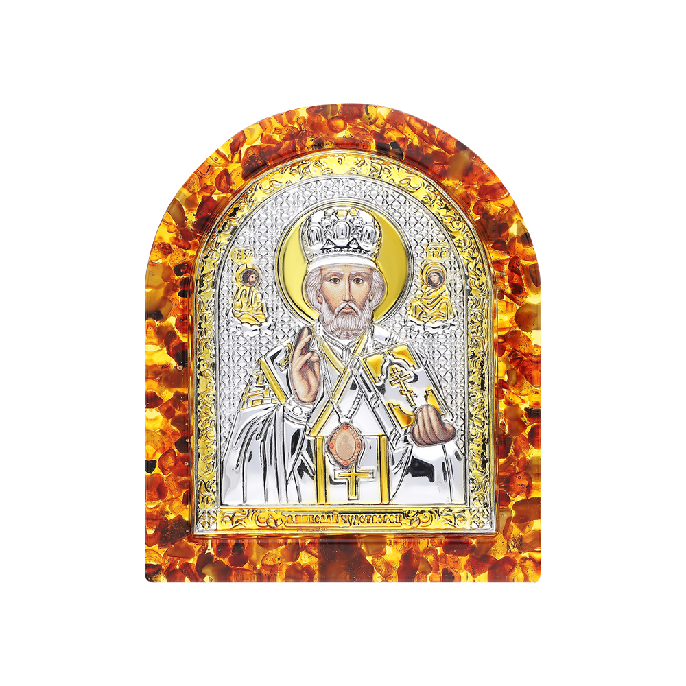 Серебряная икона с янтарем в Ростовe-на-Дону