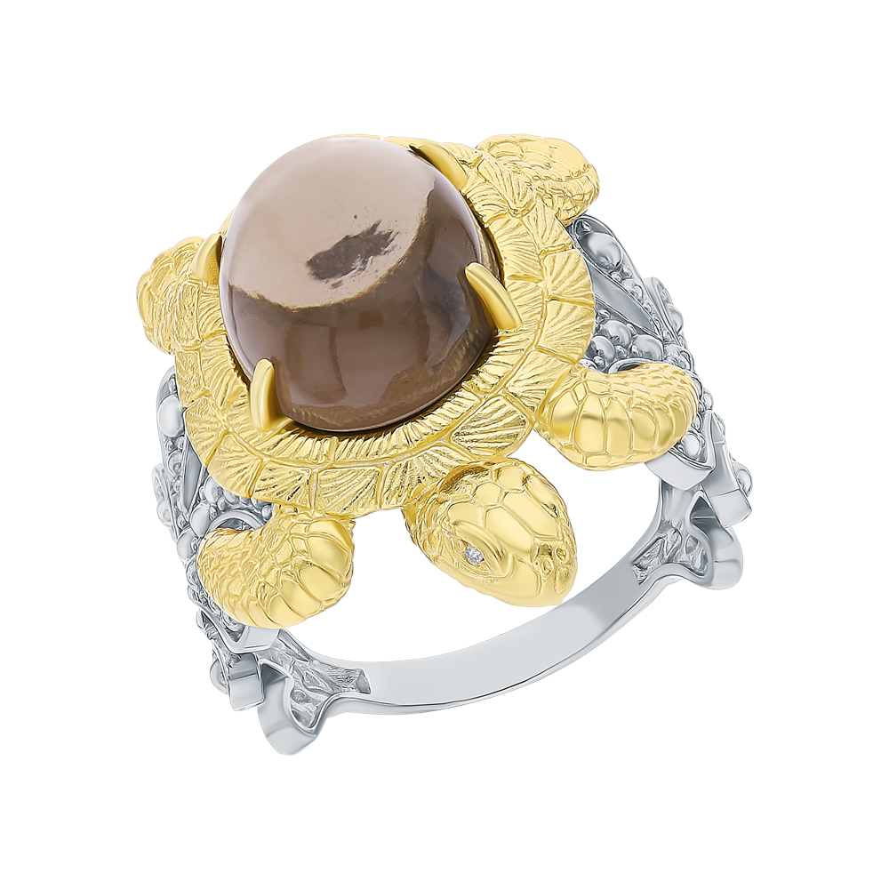 Серебряное кольцо с фианитами и кварцами дымчатыми в Краснодаре