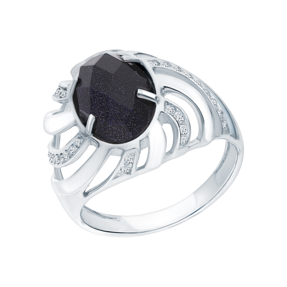 Серебряное кольцо с фианитами и авантюрином в Самаре