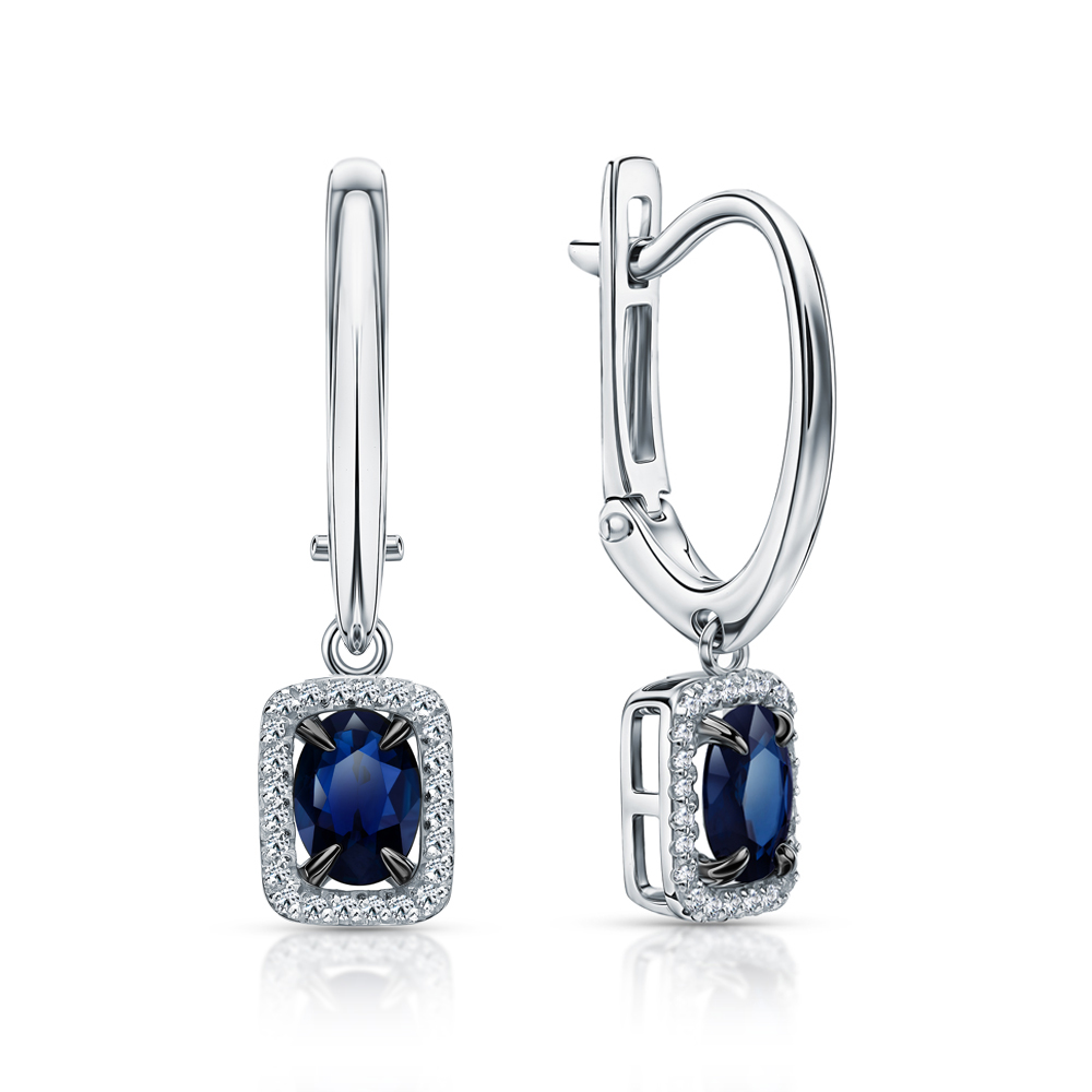 Золотые серьги с бриллиантами природными и сапфирами природными в Санкт-Петербурге