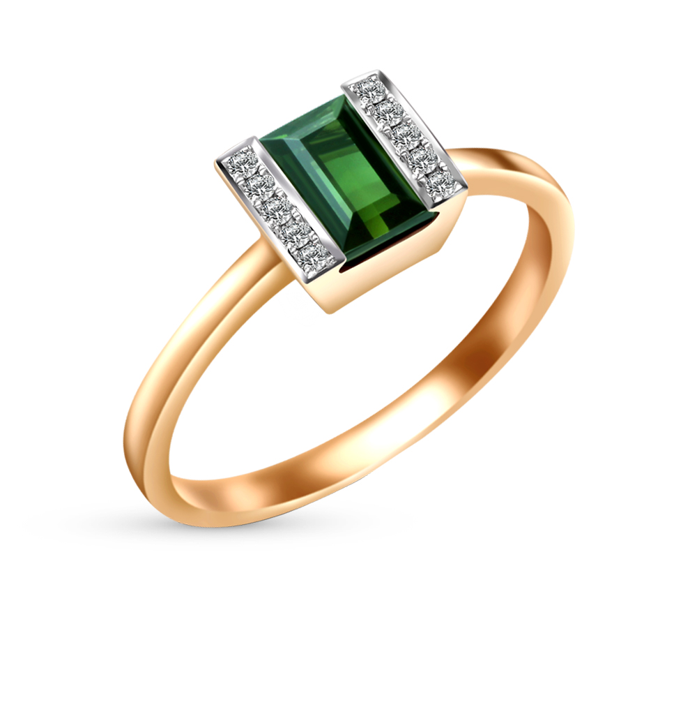 Золотое кольцо с турмалином и бриллиантами в Новосибирске