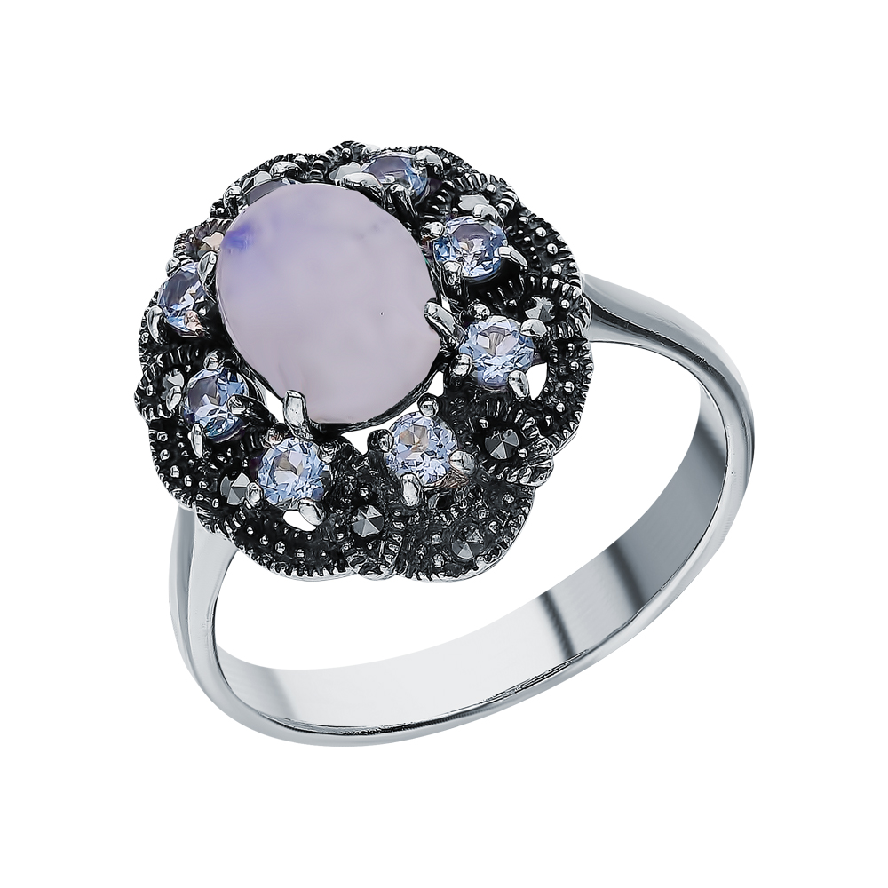 Фото «Серебряное кольцо с топазами, лунным камнем и марказитами swarovski»