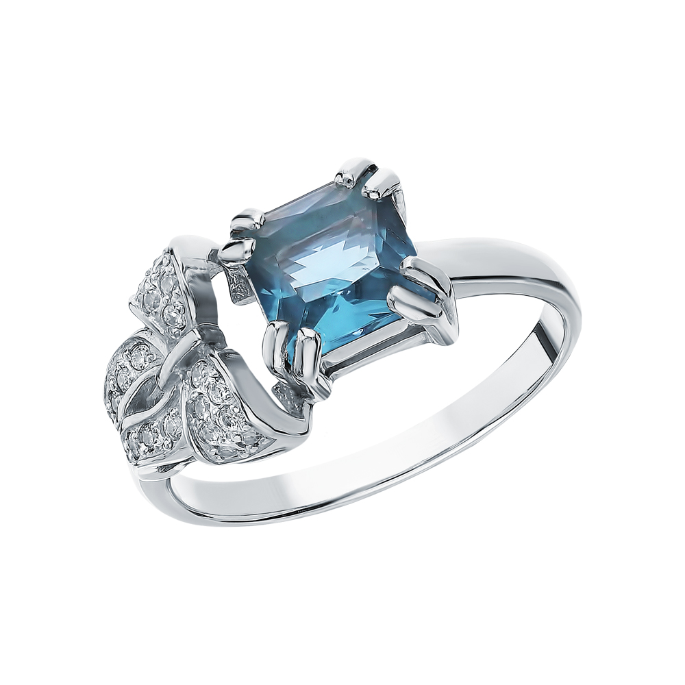 Фото «Серебряное кольцо с фианитами, топазами и ювелирным стеклом»