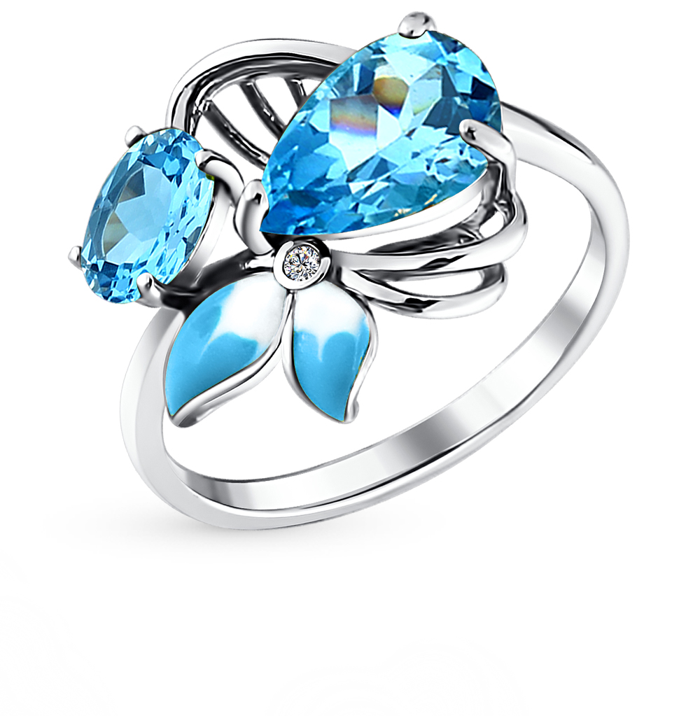 Фото «Серебряное кольцо с эмалью, фианитами и топазами»