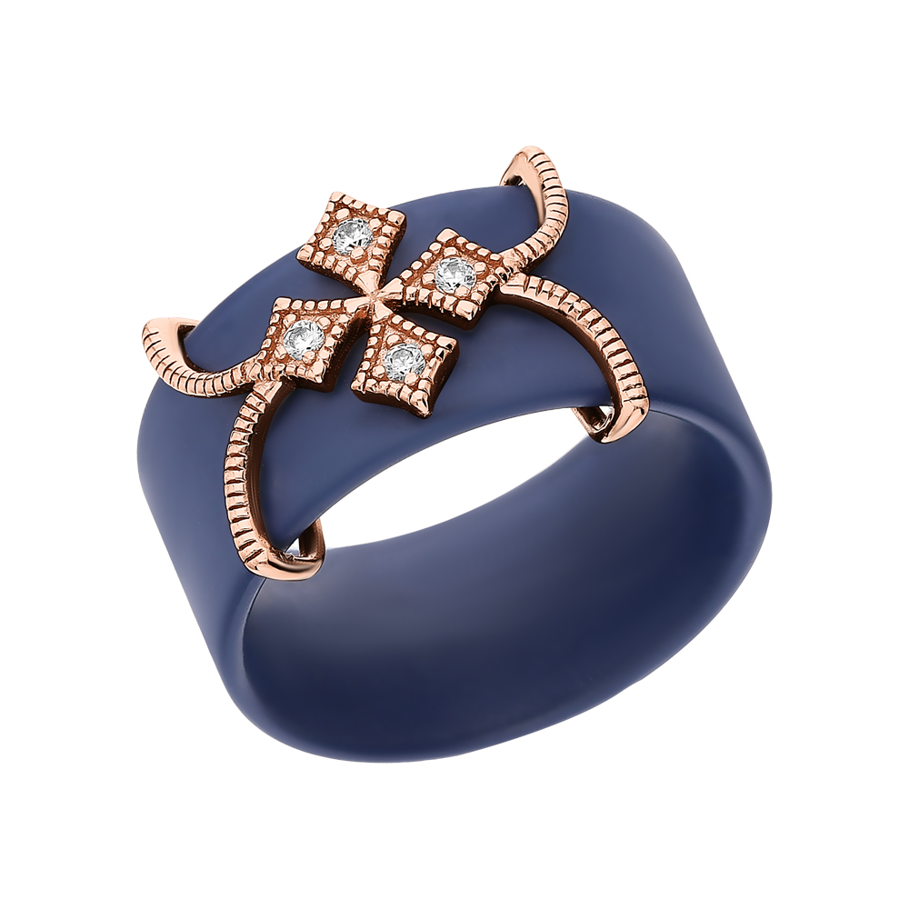 Керамическое кольцо с кубическим цирконием и серебряной вставкой в Екатеринбурге