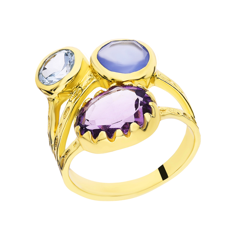 Фото «Серебряное кольцо с топазами, алпанитом и аметистом»