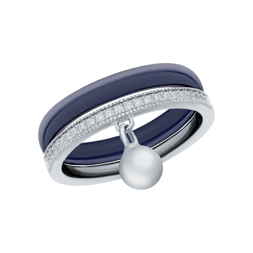 Серебряное кольцо с фианитами и керамикой в Санкт-Петербурге