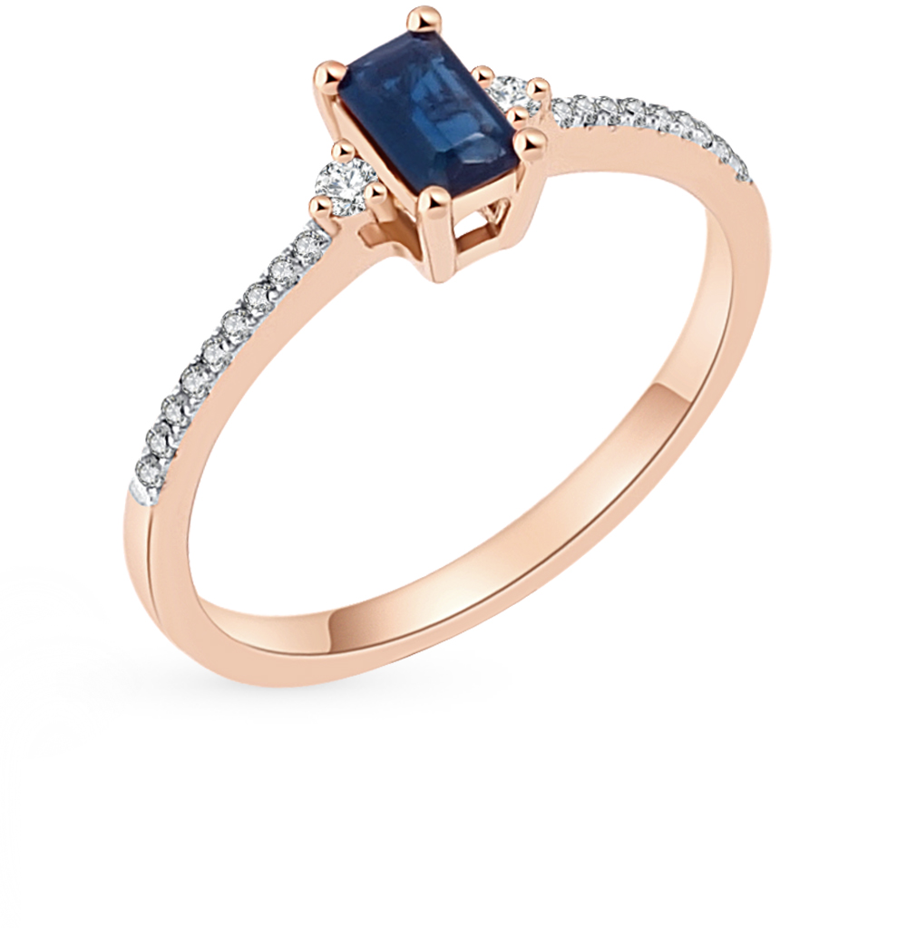 Золотое кольцо с сапфиром и бриллиантами в Краснодаре