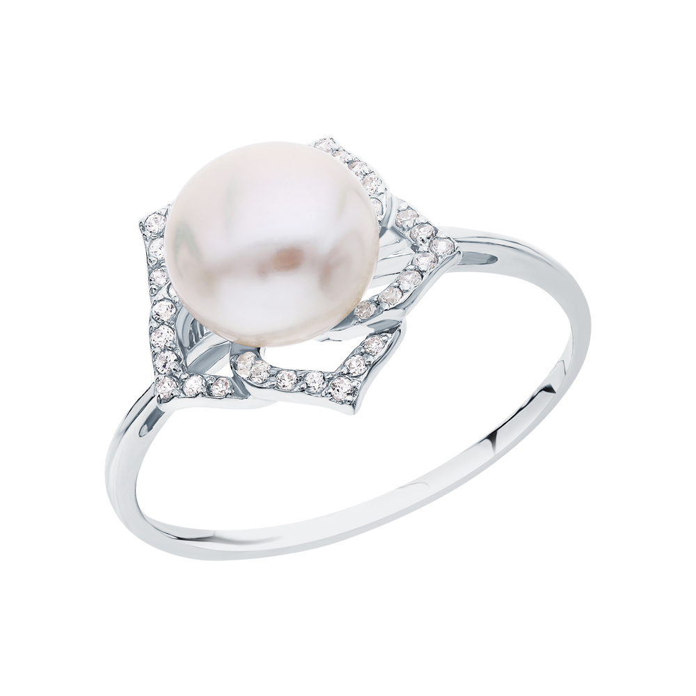 Фото «Серебряное кольцо с кубическим цирконием и жемчугом»