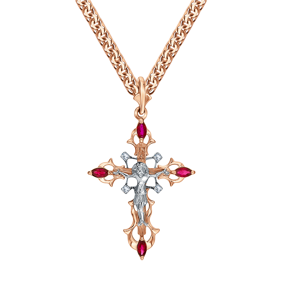 Золотой крест-подвеска с рубинами и бриллиантами в Краснодаре