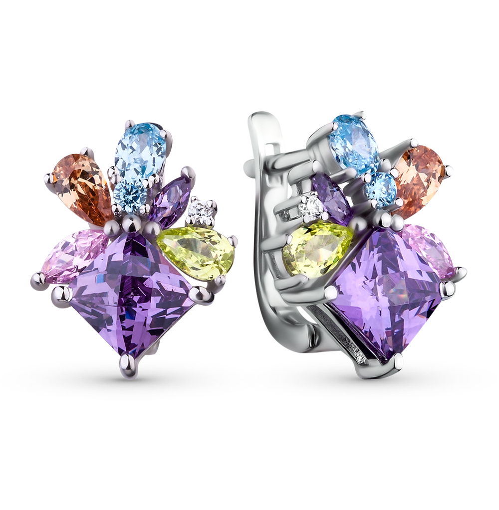 Серебряные серьги с алпанитом и фианитами