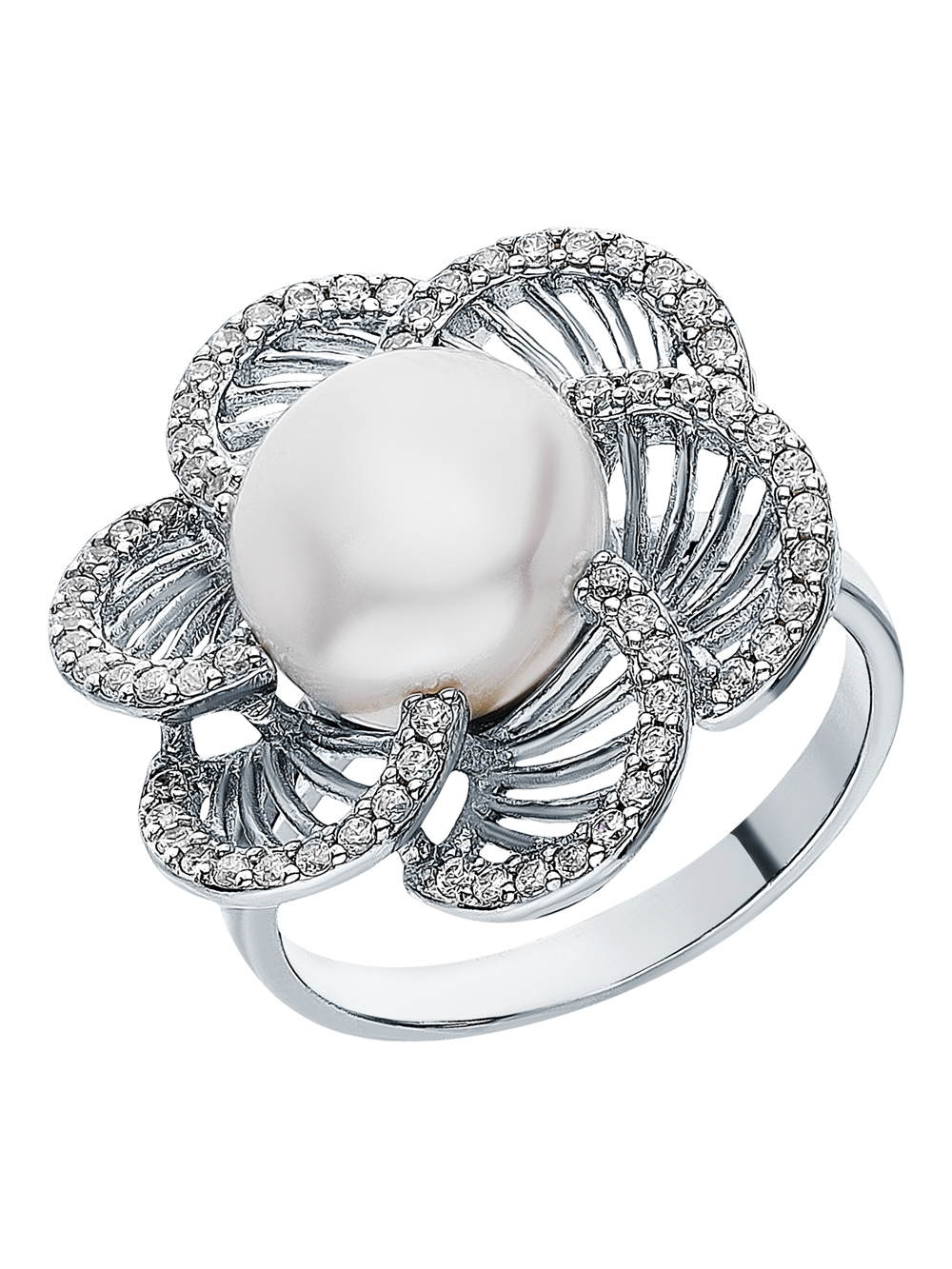 Серебряное кольцо с жемчугом и фианитами в Самаре