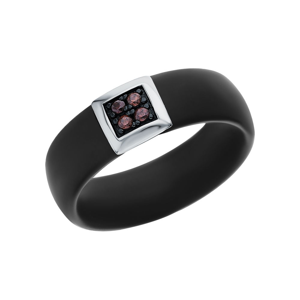 Фото «Керамическое кольцо с кубическим цирконием и серебряной вставкой»