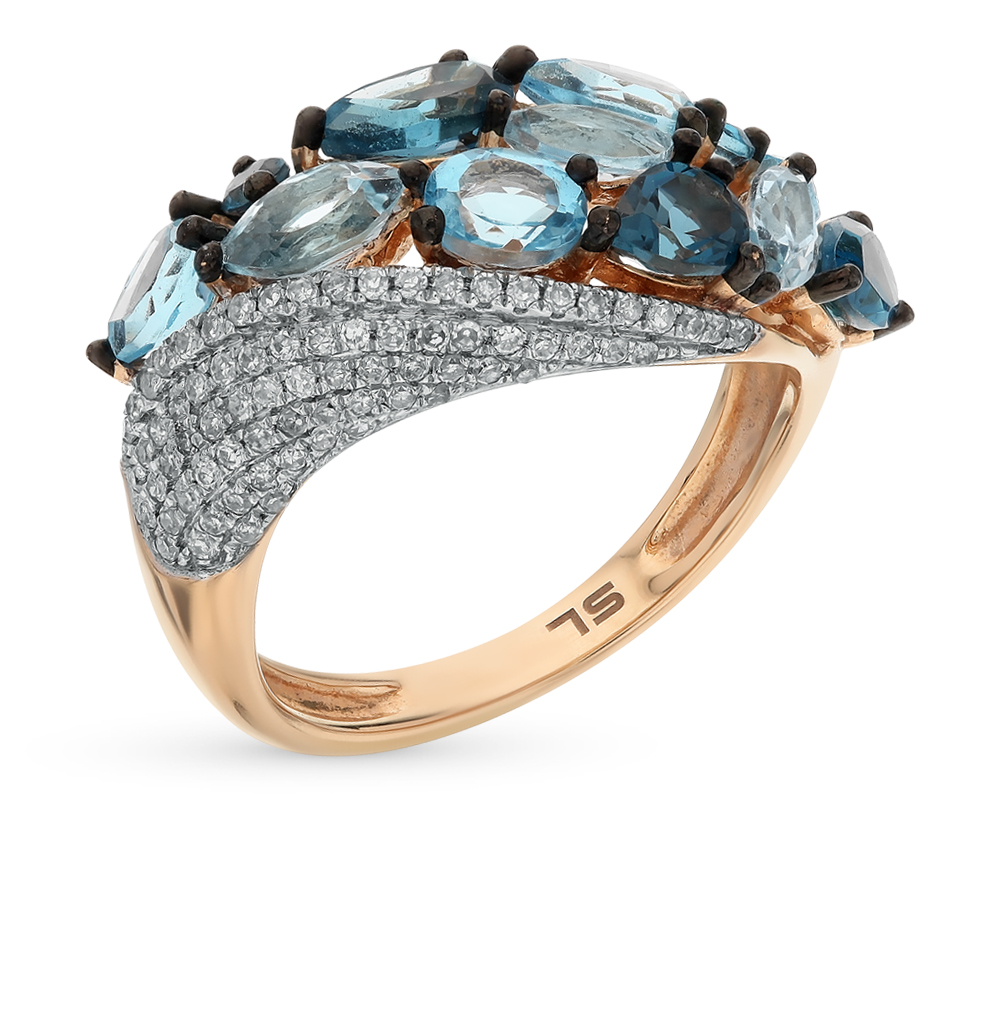 Золотое кольцо с топазами и бриллиантами в Новосибирске