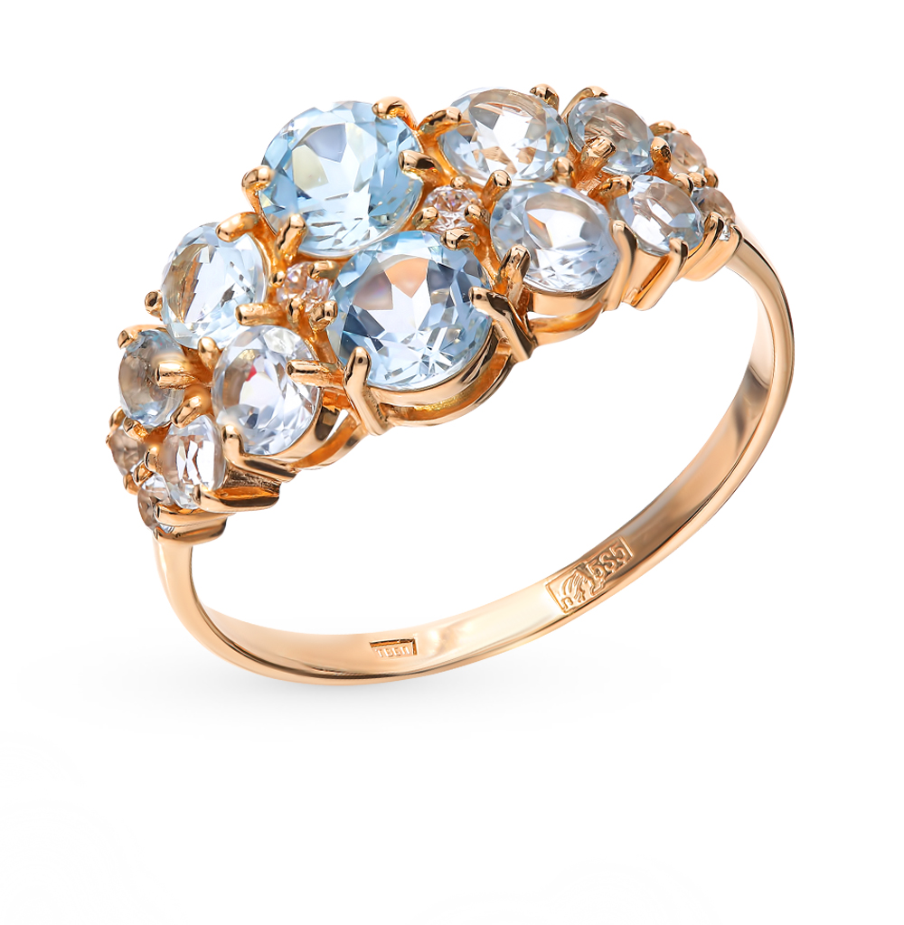 Золотое кольцо с фианитами и топазами в Новосибирске