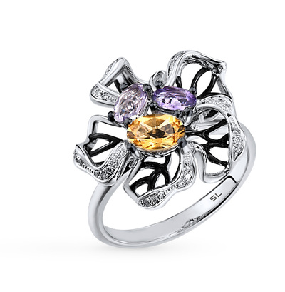 Фото «Золотое кольцо с цитринами, аметистом и бриллиантами»