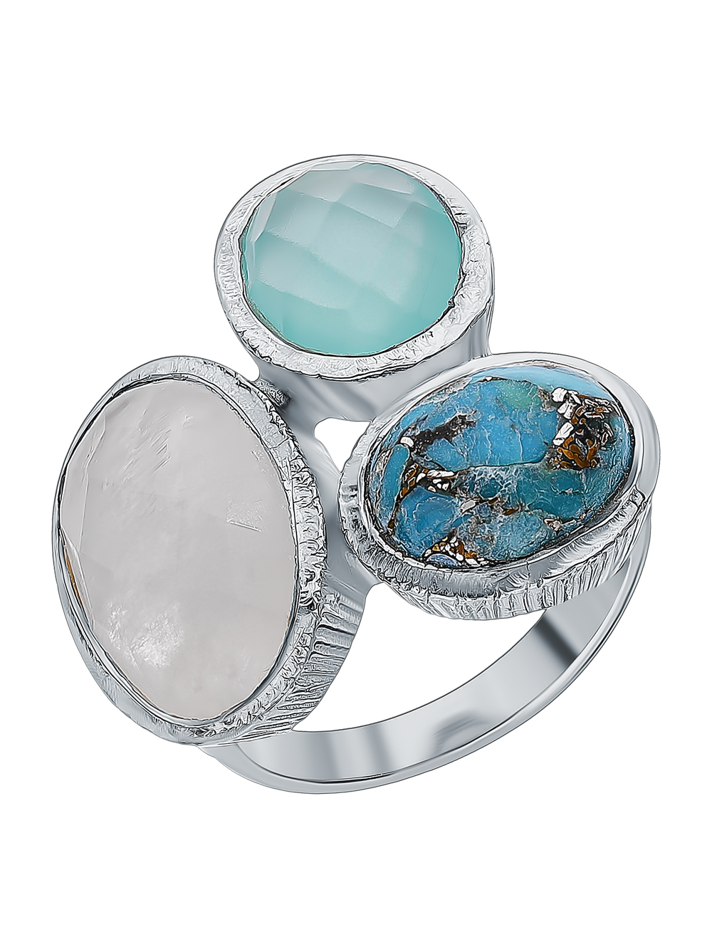 Серебряное кольцо с алпанитом, лунным камнем и бирюзой в Краснодаре